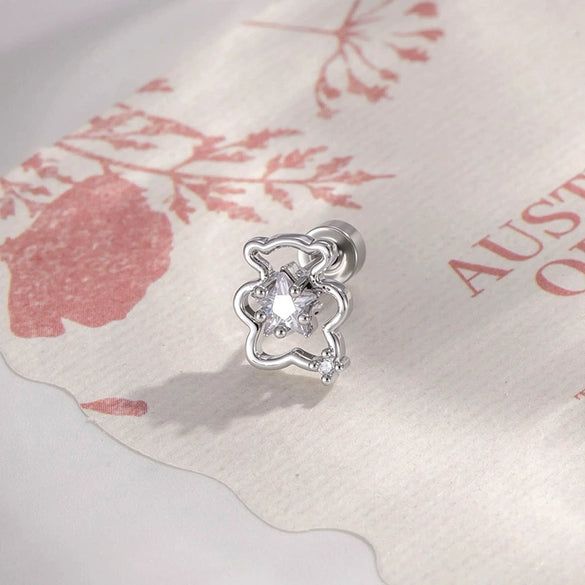 Cartilage Piercing Ear Bone Nail Metal Star Shape With Diamond Design For Unisex