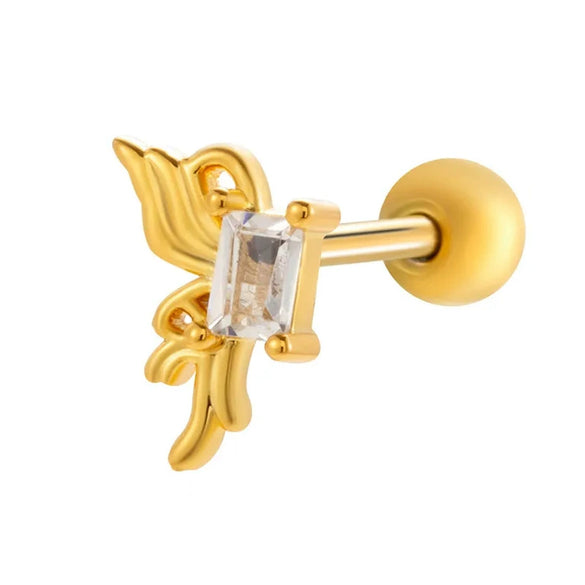 Cartilage Piercing Ear Bone Nail Stainless Steel Butterfly Shape Micropaved Zircon Electroplated Women's Style