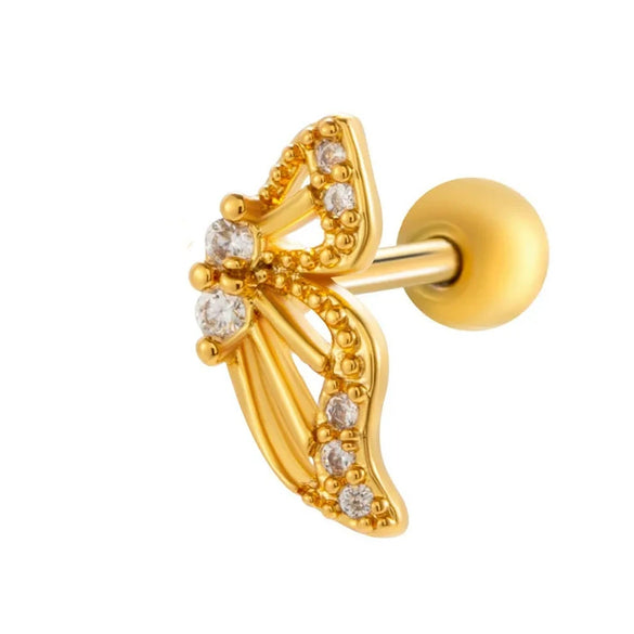 Cartilage Piercing Ear Bone Nail Stainless Steel Butterfly Shape Micropaved Zircon Electroplated Women's Style