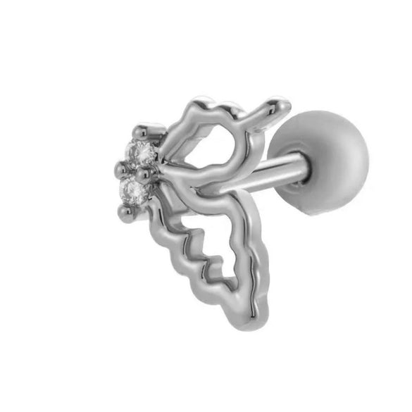 Cartilage Piercing Ear Bone Nail Stainless Steel Butterfly Shape Micropaved Zircon Electroplated Women's Style