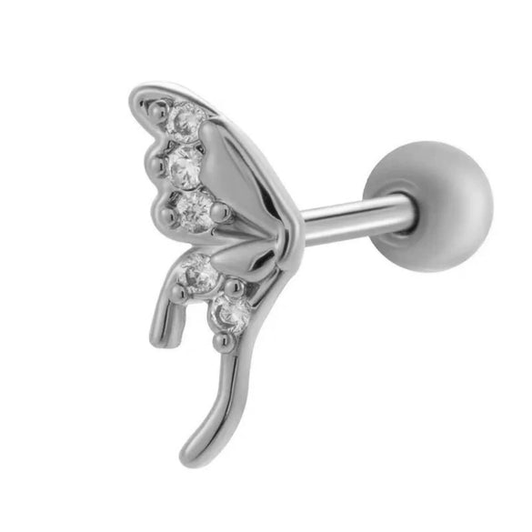 Cartilage Piercing Ear Bone Nail Stainless Steel Butterfly Shape Micropaved Zircon Electroplated Women's Style