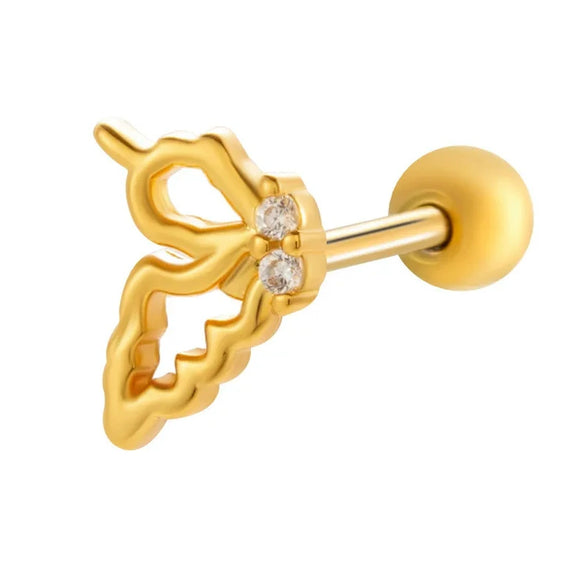 Cartilage Piercing Ear Bone Nail Stainless Steel Butterfly Shape Micropaved Zircon Electroplated Women's Style