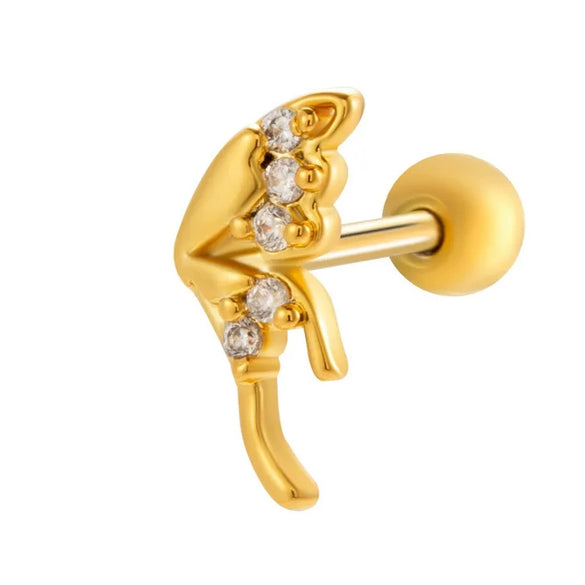 Cartilage Piercing Ear Bone Nail Stainless Steel Butterfly Shape Micropaved Zircon Electroplated Women's Style