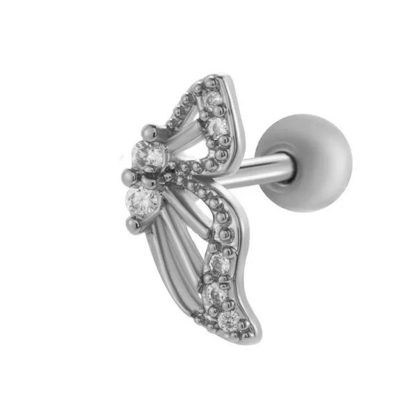 Cartilage Piercing Ear Bone Nail Stainless Steel Butterfly Shape Micropaved Zircon Electroplated Women's Style