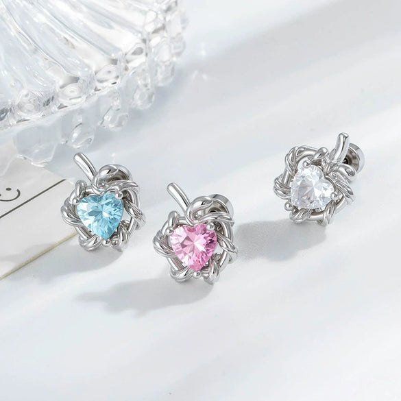Cartilage Piercing Ear Bone Nail Titanium Steel Heart Shaped With Zircon