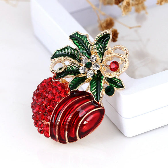 Cartoon Apple Brooch Pin With Rhinestone And Artificial Gemstone Inlay Alloy Fruit Jewelry For Women And Men