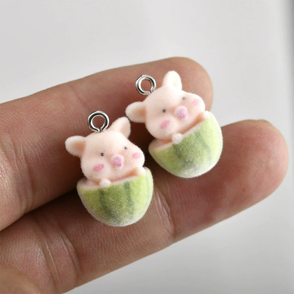Cartoon Cute Pink Pig Kitten Stereo Resin Spray Velvet Handmade Jewelry Pendant Bracelet Necklace Earrings