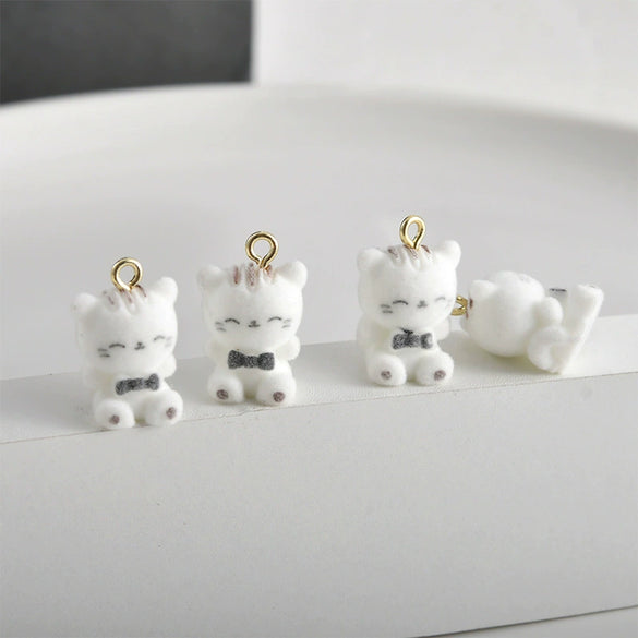 Cartoon Cute Pink Pig Kitten Stereo Resin Spray Velvet Handmade Jewelry Pendant Bracelet Necklace Earrings