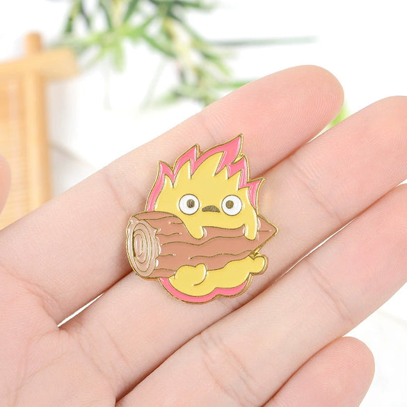 Cartoon Fire Elf Alloy Enamel Brooch Lapel Pin Geometric Electroplated Design Unisex