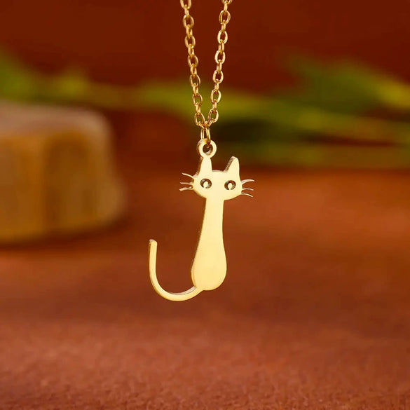 Cartoon Jewelry Kitten Pendant Stainless Steel Necklace With Letter Pattern And Electroplating Treatment