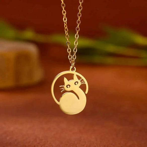 Cartoon Jewelry Kitten Pendant Stainless Steel Necklace With Letter Pattern And Electroplating Treatment