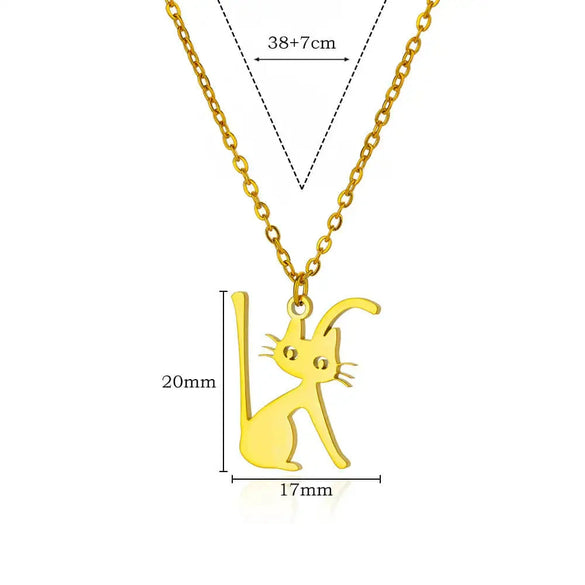 Cartoon Jewelry Kitten Pendant Stainless Steel Necklace With Letter Pattern And Electroplating Treatment