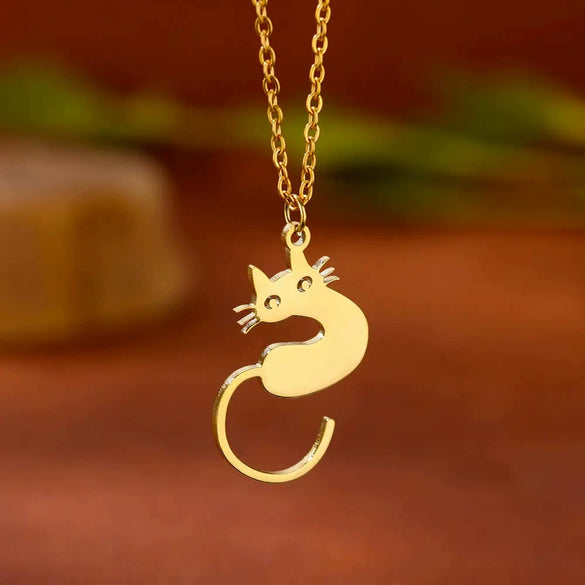 Cartoon Jewelry Kitten Pendant Stainless Steel Necklace With Letter Pattern And Electroplating Treatment