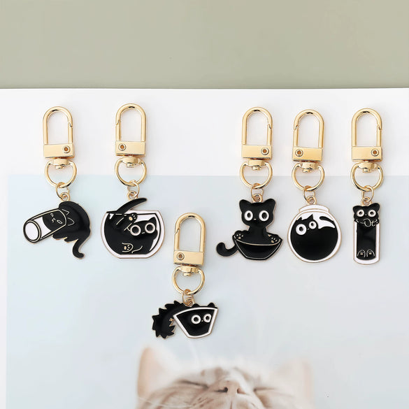 Cartoon Keychain Alloy Stainless Steel Cute Naughty Cat Oil Dripping Electroplated Pendant