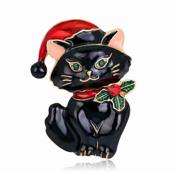 Cartoon Kitten Alloy Brooch Pin With Diamond Detail Cute Christmas Fashion Accessory For Unisex Wear And Versatile Decoration
