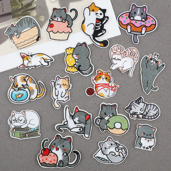 Cartoon Kitten Computerembroidered Ironon Patches Polyester Fabric Clothing Decorative Appliques