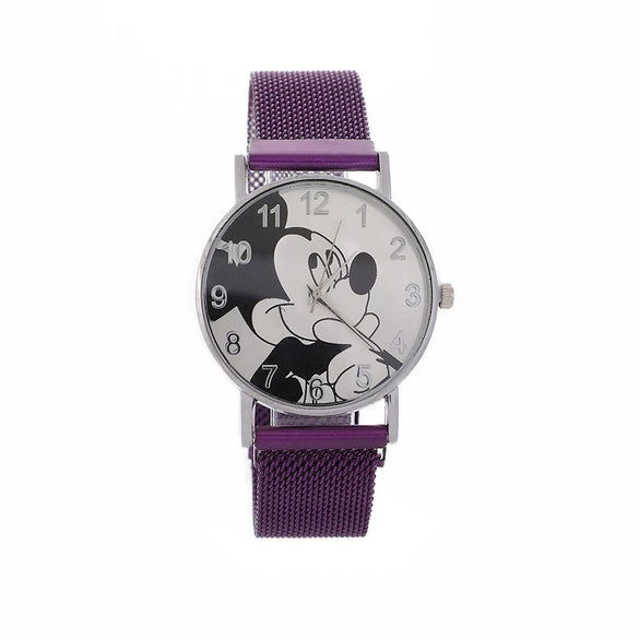Cartoon Mickey Watch With Alloy Case And Strap Milan Magnet Strap Round Dial For Boys And Girls Quartz Movement Suitable As Children Gift