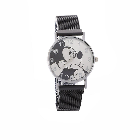 Cartoon Mickey Watch With Alloy Case And Strap Milan Magnet Strap Round Dial For Boys And Girls Quartz Movement Suitable As Children Gift