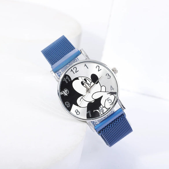 Cartoon Mickey Watch With Alloy Case And Strap Milan Magnet Strap Round Dial For Boys And Girls Quartz Movement Suitable As Children Gift