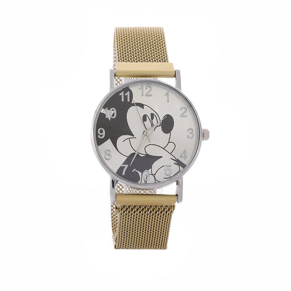 Cartoon Mickey Watch With Alloy Case And Strap Milan Magnet Strap Round Dial For Boys And Girls Quartz Movement Suitable As Children Gift