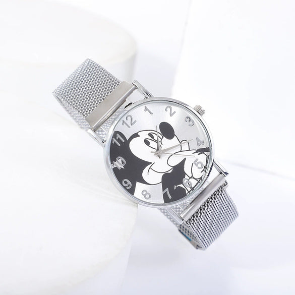 Cartoon Mickey Watch With Alloy Case And Strap Milan Magnet Strap Round Dial For Boys And Girls Quartz Movement Suitable As Children Gift