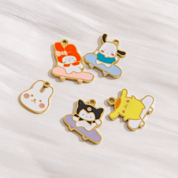 Cartoon Parchia Dog Dripping Oil Stainless Steel Handmade Jewelry Pendant