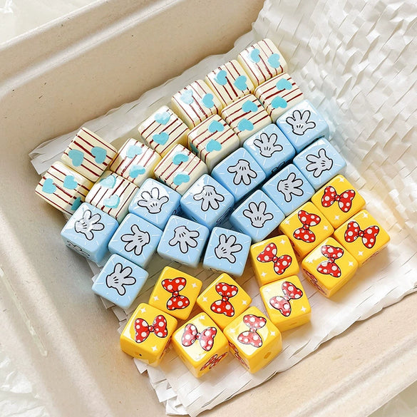 Cartoon Printed Gloves Beads Diy Handmade Bracelet Necklace Beaded Mobile Phone Chain Plastic Resin Material Block Shape