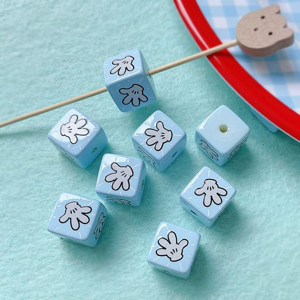 Cartoon Printed Gloves Beads Diy Handmade Bracelet Necklace Beaded Mobile Phone Chain Plastic Resin Material Block Shape