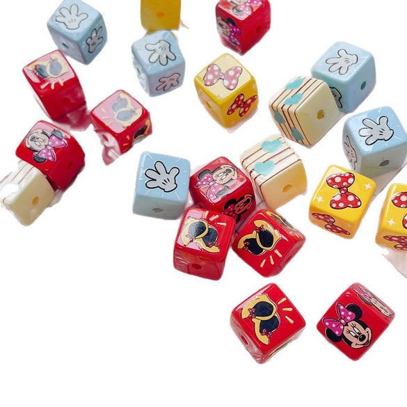 Cartoon Printed Gloves Beads Diy Handmade Bracelet Necklace Beaded Mobile Phone Chain Plastic Resin Material Block Shape
