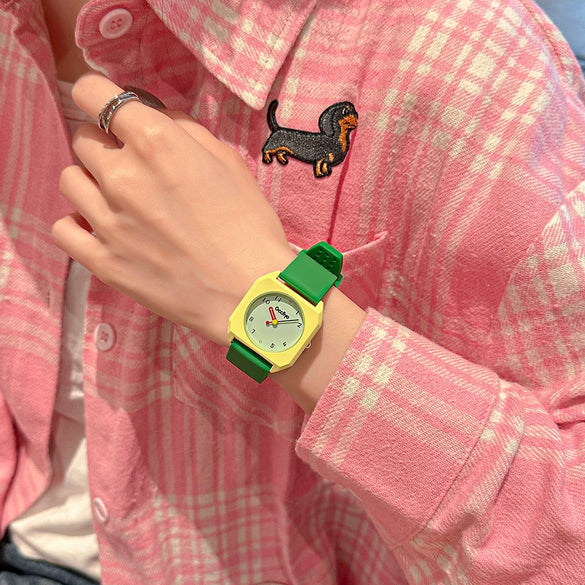 Cartoon Silicone Alloy Student Watch With Square Dial And Mineral Strengthened Mirror