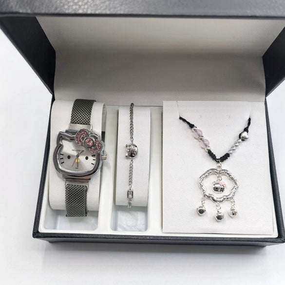 Cartoon Style Alloy Case Milan Ribbon Strap Magnetic Buckle Universal Watch With Cartoon Shape Dial