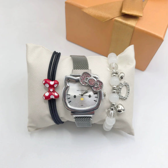 Cartoon Style Alloy Case Milan Ribbon Strap Magnetic Buckle Universal Watch With Cartoon Shape Dial