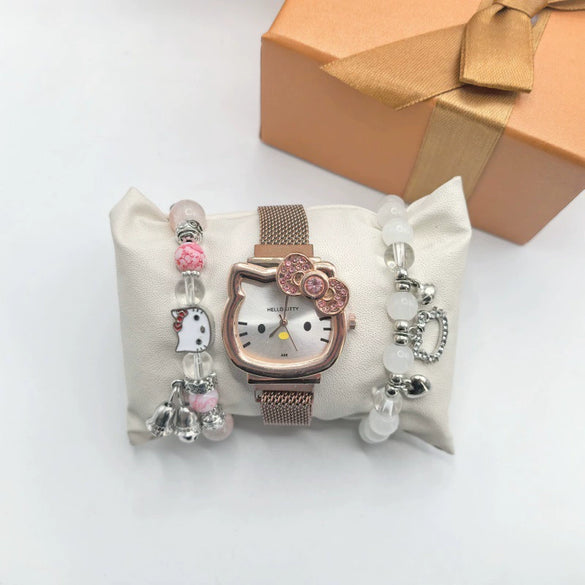 Cartoon Style Alloy Case Milan Ribbon Strap Magnetic Buckle Universal Watch With Cartoon Shape Dial