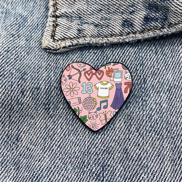 Cartoon Style Heart Shape Alloy Printing Women'S Brooches