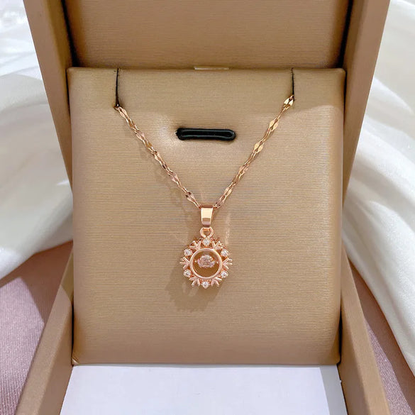 Cartoon Style Heart Shape Flower Titanium Steel Copper Inlay Rhinestones Pendant Necklace