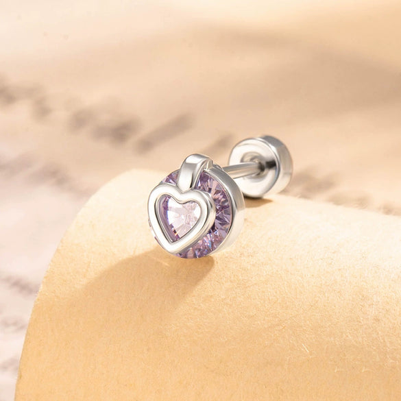 Cartoon Style Heart Shaped Metal Cartilage Piercing Ear Bone Nails Inlaid With Zircon And Diamonds