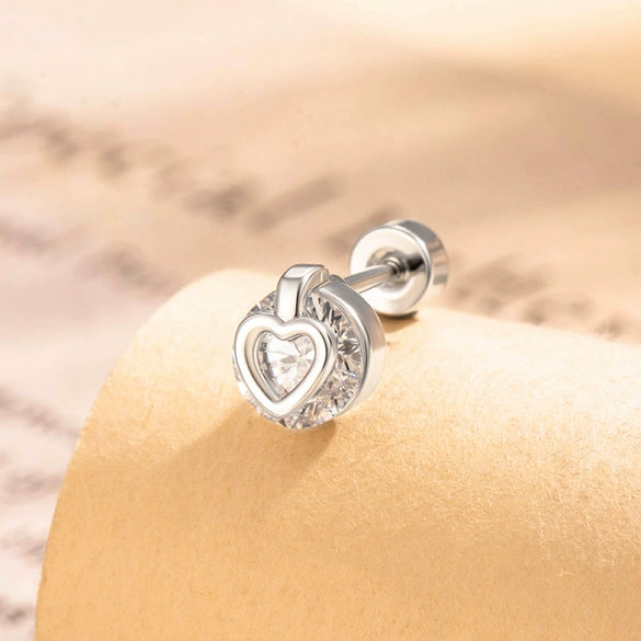 Cartoon Style Heart Shaped Metal Cartilage Piercing Ear Bone Nails Inlaid With Zircon And Diamonds