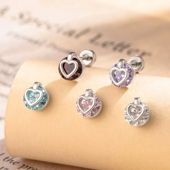 Cartoon Style Heart Shaped Metal Cartilage Piercing Ear Bone Nails Inlaid With Zircon And Diamonds