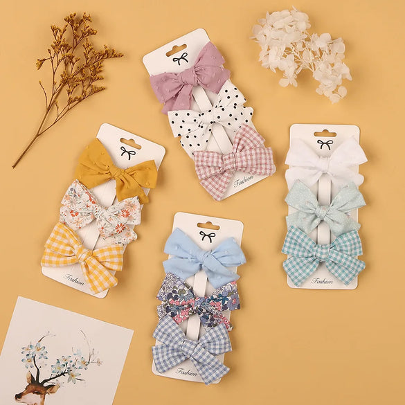 Cartoon Style Plaid Solid Color Bow Knot Cloth Hair Clip