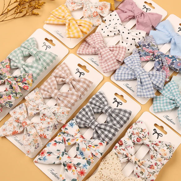 Cartoon Style Plaid Solid Color Bow Knot Cloth Hair Clip