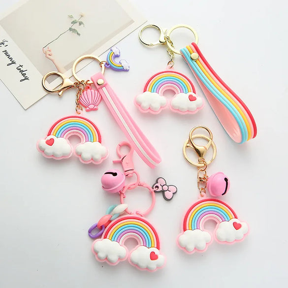 Cartoon Style Rainbow Alloy Silica Gel Unisex Keychain