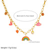 Cartoon Sweet Color Dripping Glue Rainbow Clouds Stainless Steel Titanium Steel O Chain Necklace With Electroplating Heart Shape Design For Women