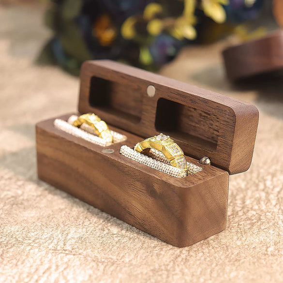 Carved Wooden Wedding Ring Box With Magnetic Closure Linen And Flannel Lined Jewelry Box For Proposal Ceremony And Ring Exchange
