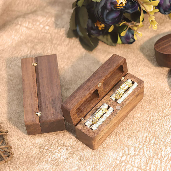 Carved Wooden Wedding Ring Box With Magnetic Closure Linen And Flannel Lined Jewelry Box For Proposal Ceremony And Ring Exchange