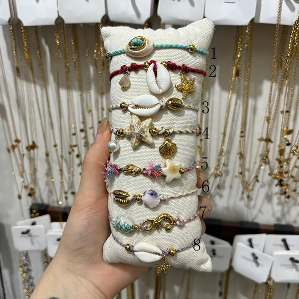Casual Beach Sweet Shell Ceramics 18K Gold Plated 304 Stainless Steel Shell Twisted Rope Chain String Bracelets Wholesale