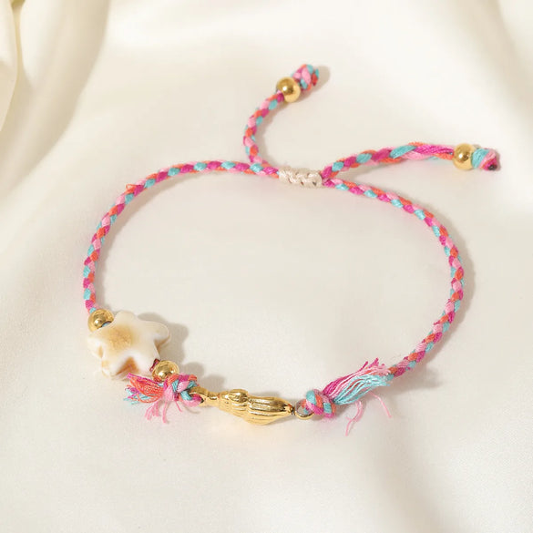 Casual Beach Sweet Shell Ceramics 18K Gold Plated 304 Stainless Steel Shell Twisted Rope Chain String Bracelets Wholesale