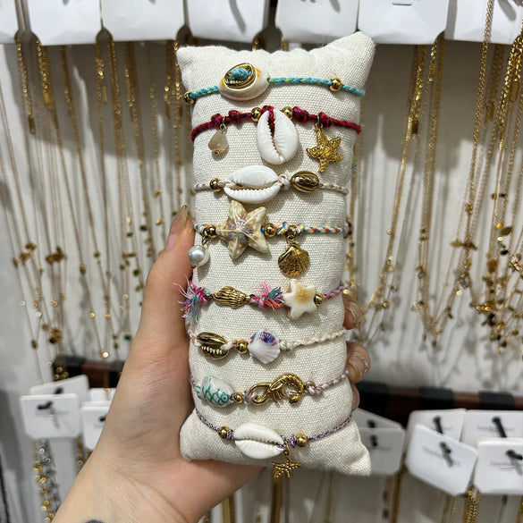 Casual Beach Sweet Shell Ceramics 18K Gold Plated 304 Stainless Steel Shell Twisted Rope Chain String Bracelets Wholesale