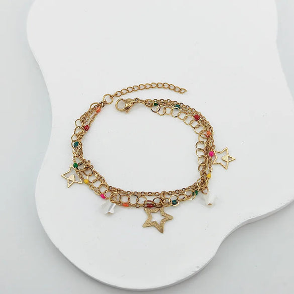 Casual Classic Style Pentagram Heart Shape 304 Stainless Steel Gold Plated Bracelets In Bulk