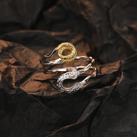 Casual Color Block Sterling Silver Irregular Plating Pleated 24k Gold Plated White Gold Plated Open Rings