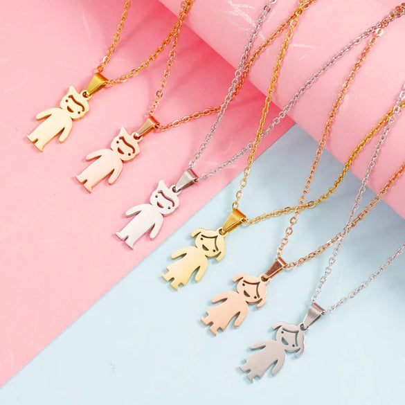 Wholesale Jewelry Casual Cute Human Customization Laser Engraving Stainless Steel 18K Gold Plated Polishing Plating Pendant Necklace Cable Chain